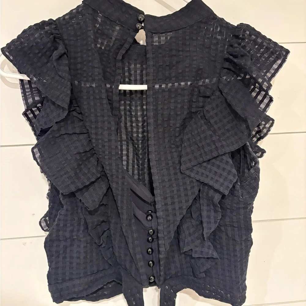 Black Ruffled Checkered Blouse - Picture 2 of 2